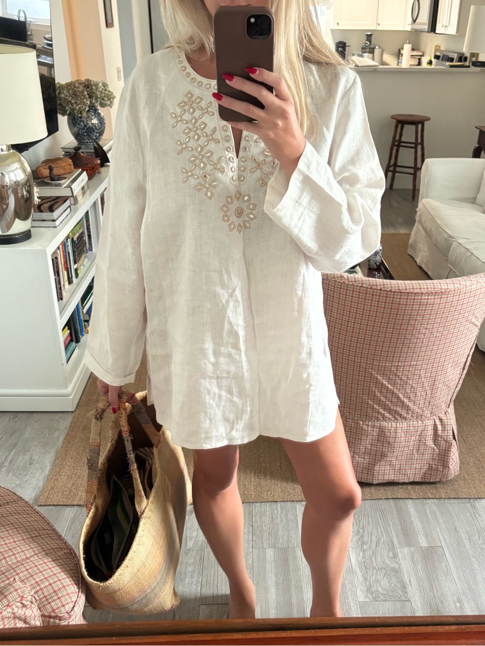 Embellished Ivory Linen Tunic